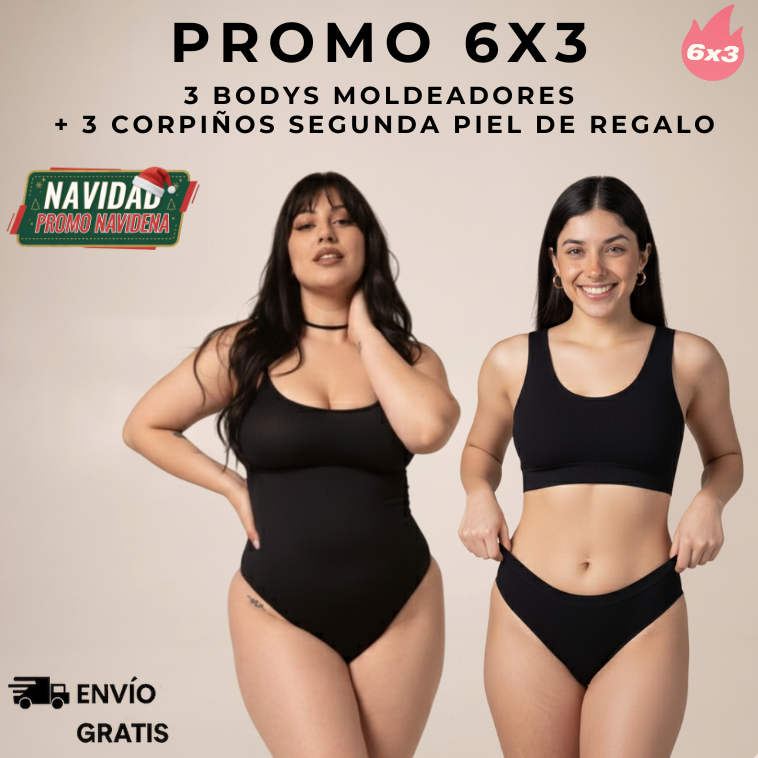 PROMO 6x3 | 3 BODYS MOLDEADORES + 3 CORPIÑOS SEGUNDA PIEL